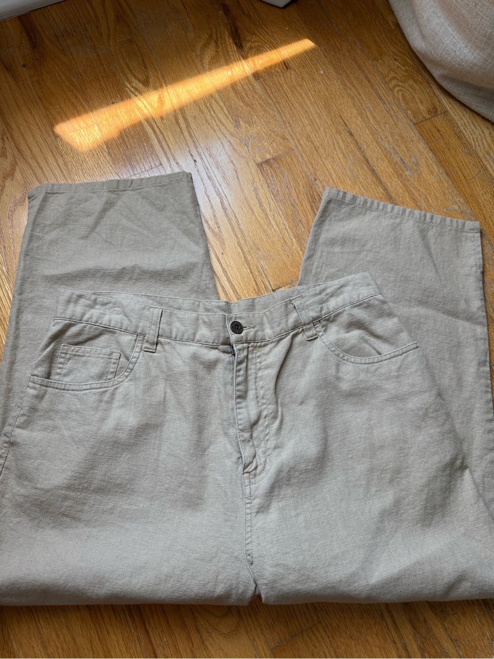 Bill Blass Petite Linen Cotton Straight‎ Leg Pants Tan Beige Size 12P